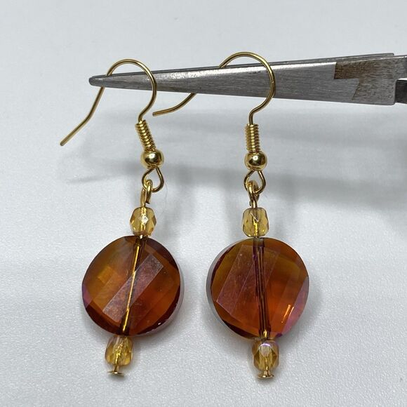 Artisan Amber Color Glass White Faux Pearl Beaded Necklace Earrings Set Stunning - Picture 3 of 8